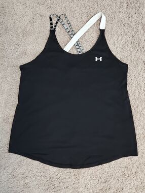 Under Armour Athletic Cross Back Black Tank with White and Patterned Straps